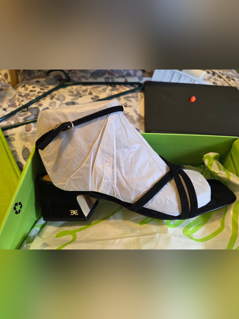 Sam Edelmam Black Suede Strappy Block Heel Sandals
